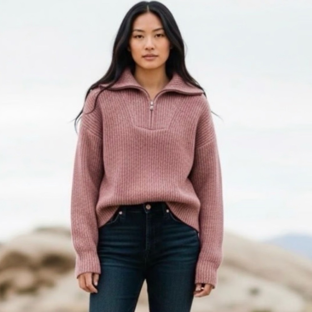HERIZON medium Women's Pink Half-Zip Sweater cozy hiking warm